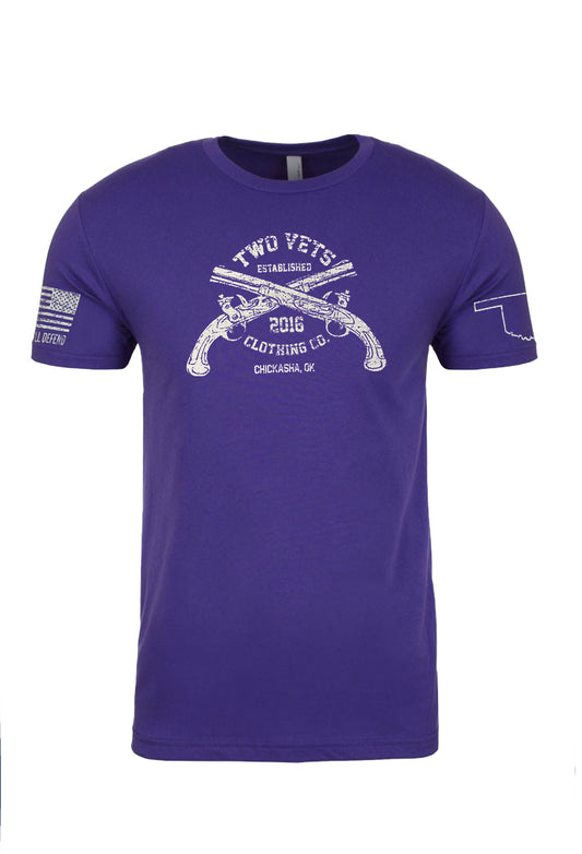 Two Vets Logo Men's T-Shirt - White on Purple, Two Vets Clothing Co.