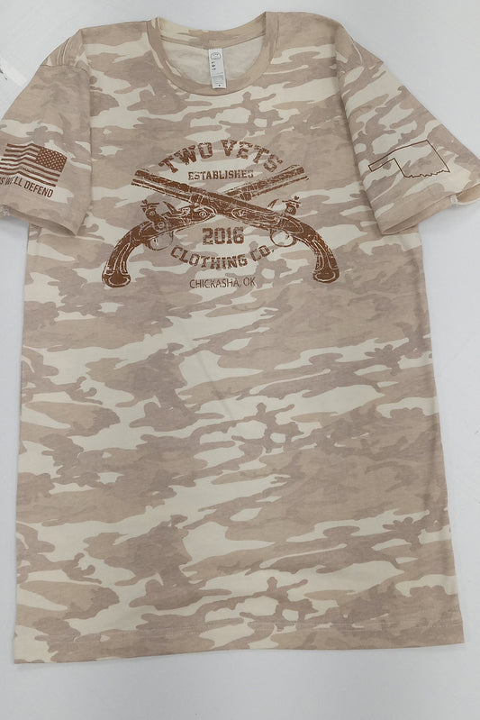 NATURAL CAMO-Two Vets Clothing Co logo shirt