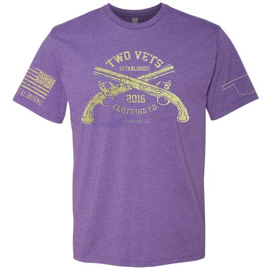 Two Vets Logo Men's T-Shirt - Gold on Purple, Two Vets Clothing Co.