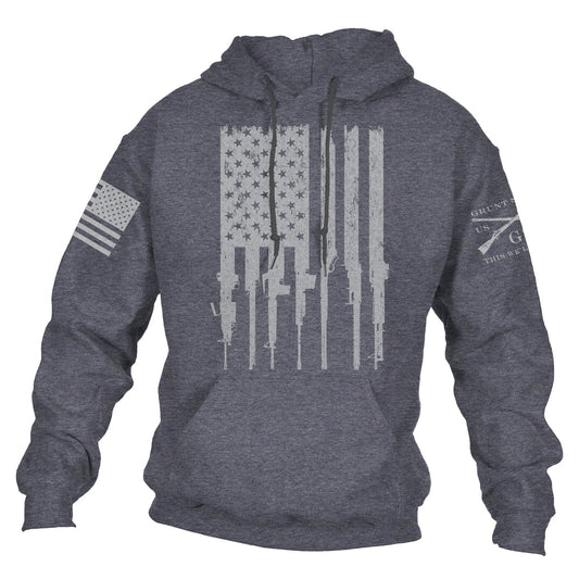 Grunt Style RIFLE FLAG HOODIE 2.0 - DARK HEATHER, Two Vets Clothing