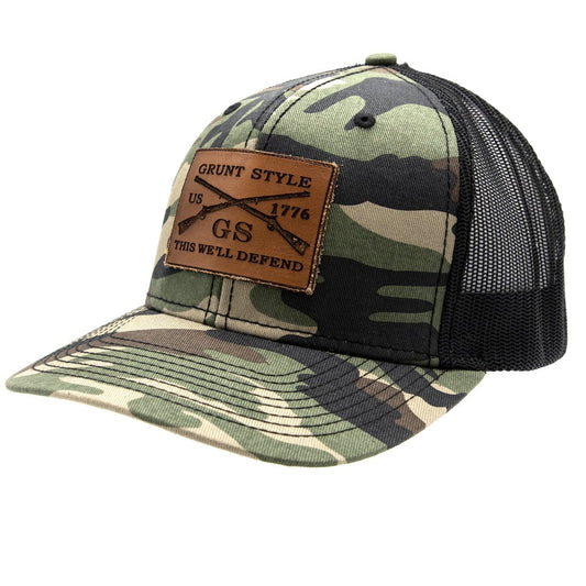 GS CAMO LEATHER LOGO HAT, Two Vets Clothing Co.