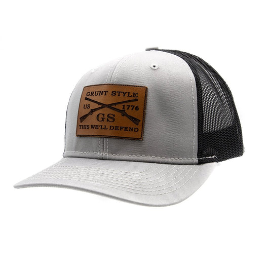 Grunt Style GREY LEATHER LOGO HAT, Two Vets Clothing Co.