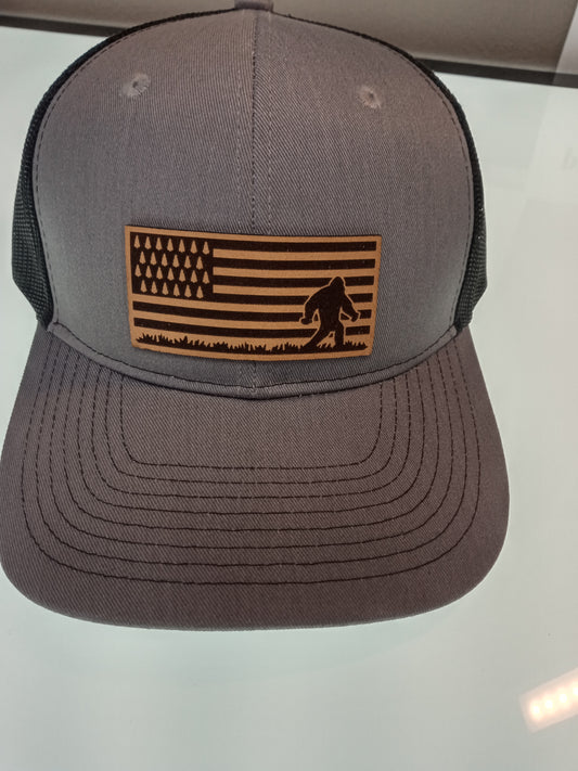 Patriotic Bigfoot Hat gray and black mesh, Two Vets Clothing Co.
