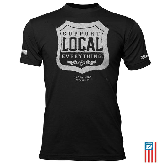 Oscar Mike SUPPORT LOCAL EVERYTHING Black TEE, Two Vets Clothing Co.