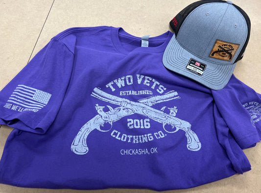 Two Vets Clothing Co. Logo Starter Pack!  T-shirt Purple
