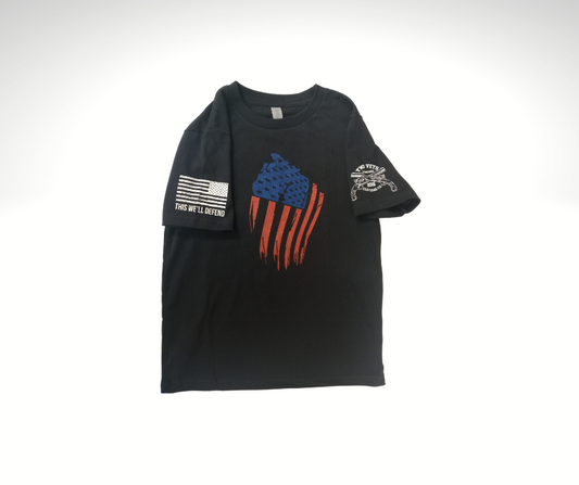 Worn Flag (YOUTH) T-Shirt - Black, Two Vets Clothing Co.
