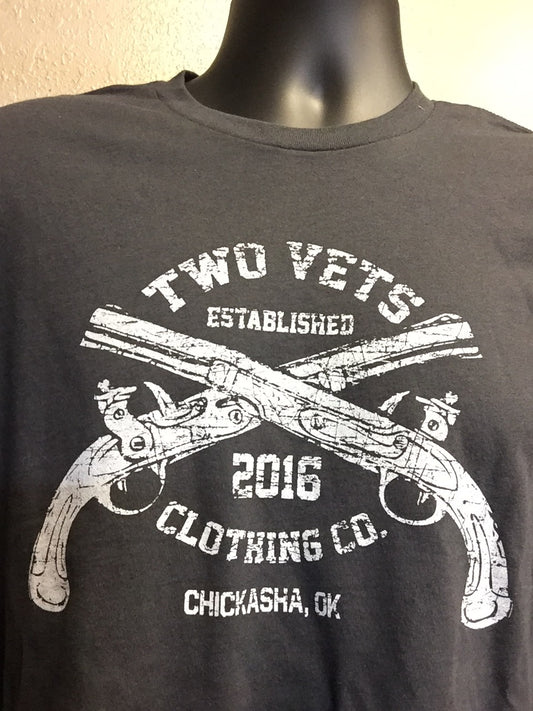 Two Vets Logo Men's T-Shirt - White on stone gray T-Shirt, Two Vets Clothing Co.
